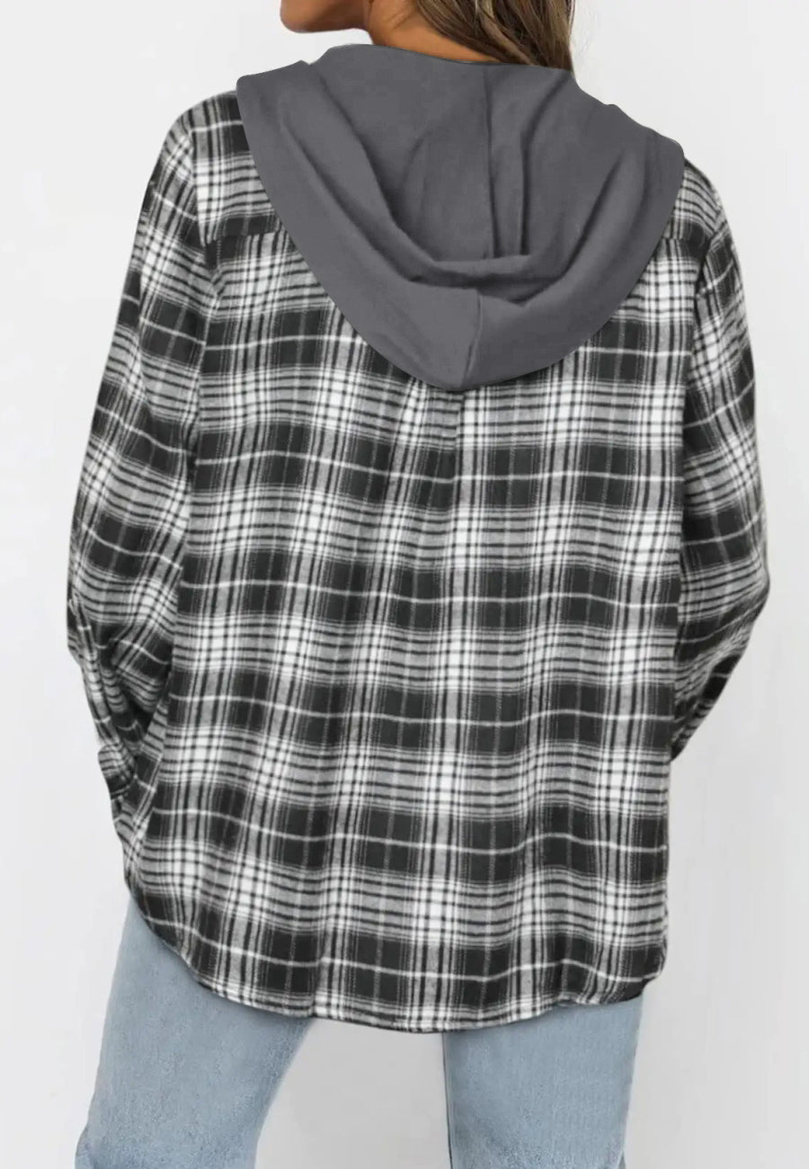 Chaqueta con capucha y estampado de tartán 