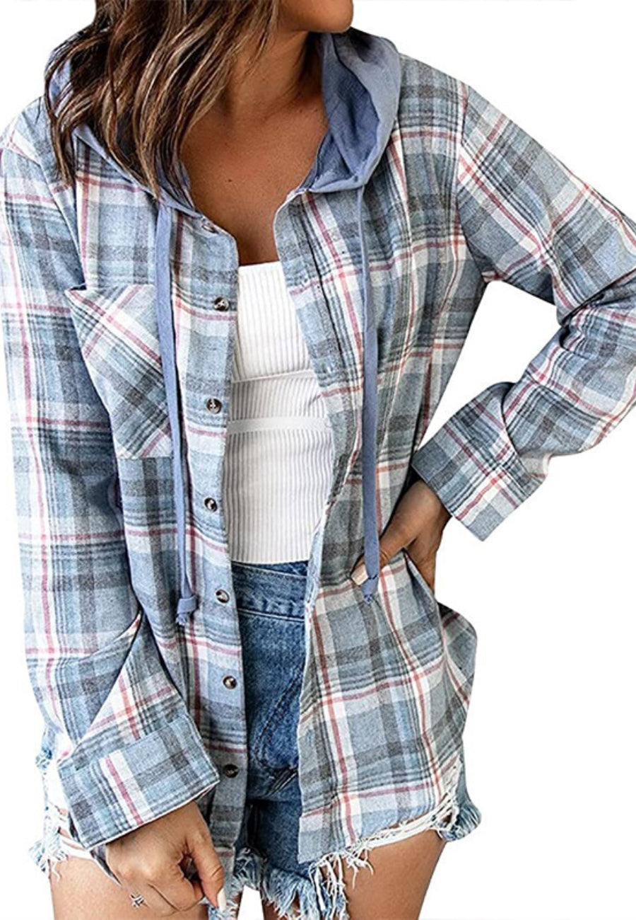 Chaqueta con capucha y estampado de tartán 