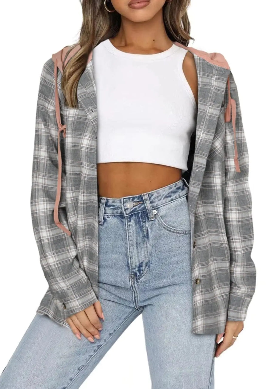 Chaqueta con capucha y estampado de tartán 