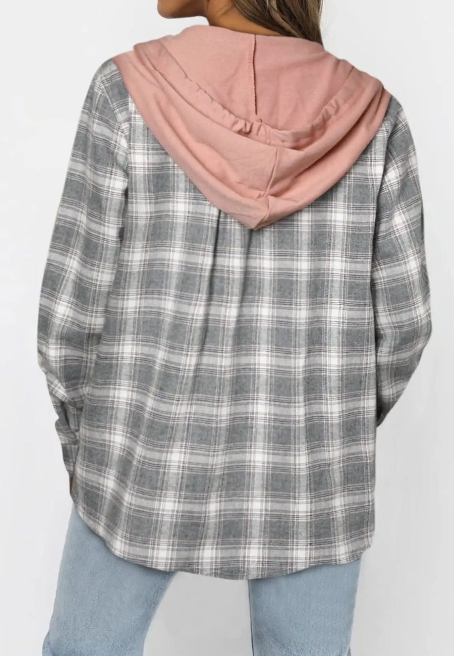 Chaqueta con capucha y estampado de tartán 
