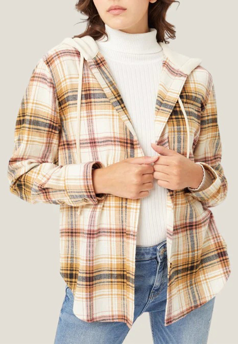 Chaqueta con capucha y estampado de tartán 