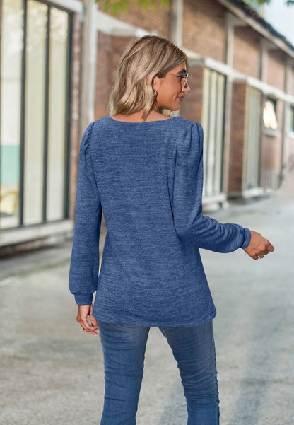 Suéter ligero con cuello cuadrado y globo 