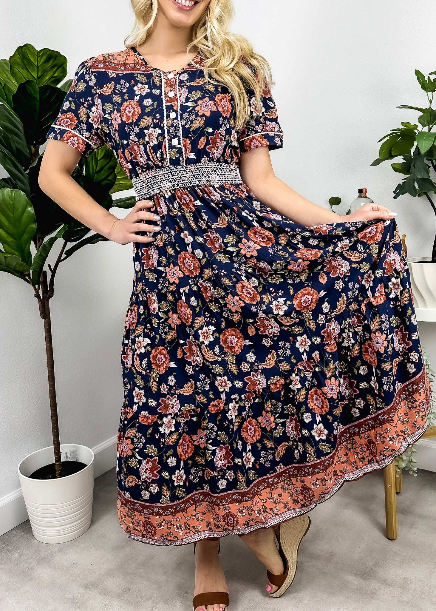 Bohemian Print Button Front Dress