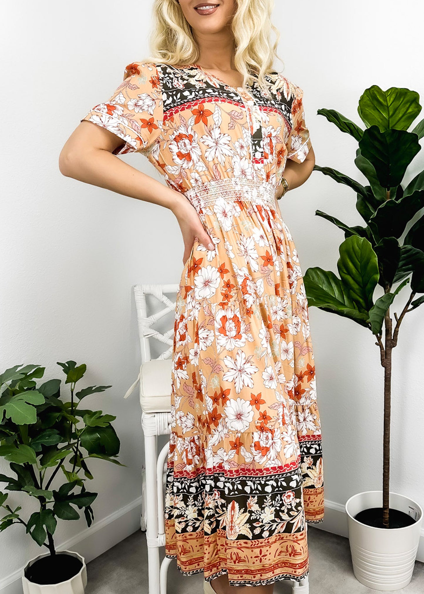 Bohemian Print Button Front Dress