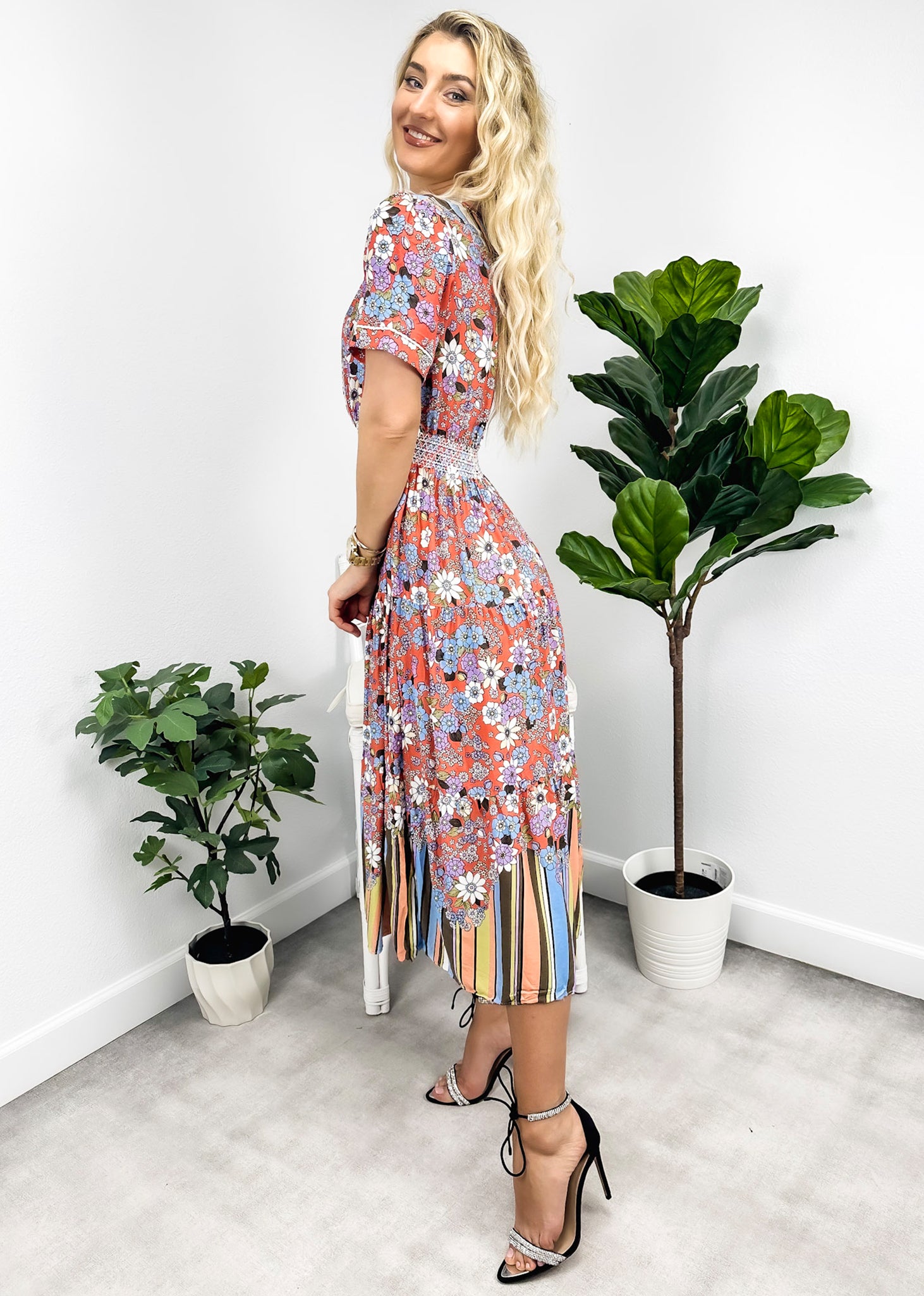 Multicolor Floral Retro Print Dress