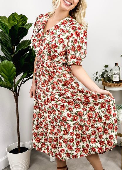 Romantic Floral Print Collared Dress