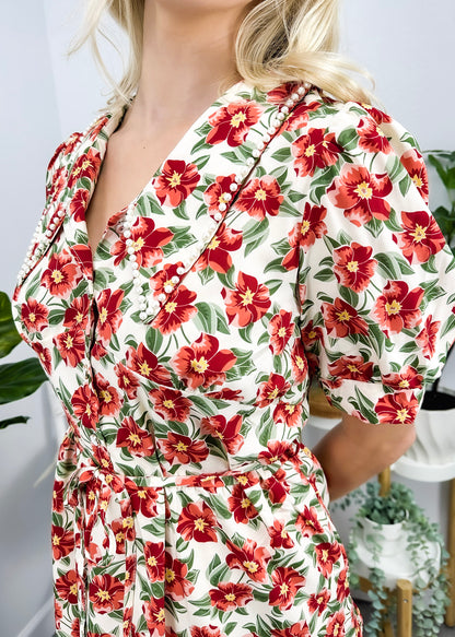 Vestido con cuello y estampado floral romántico 