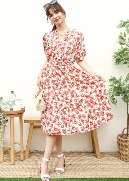 Vestido con cuello y estampado floral romántico 