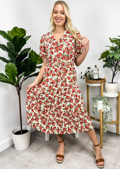 Romantic Floral Print Collared Dress