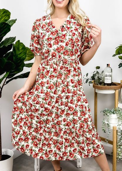 Vestido con cuello y estampado floral romántico 