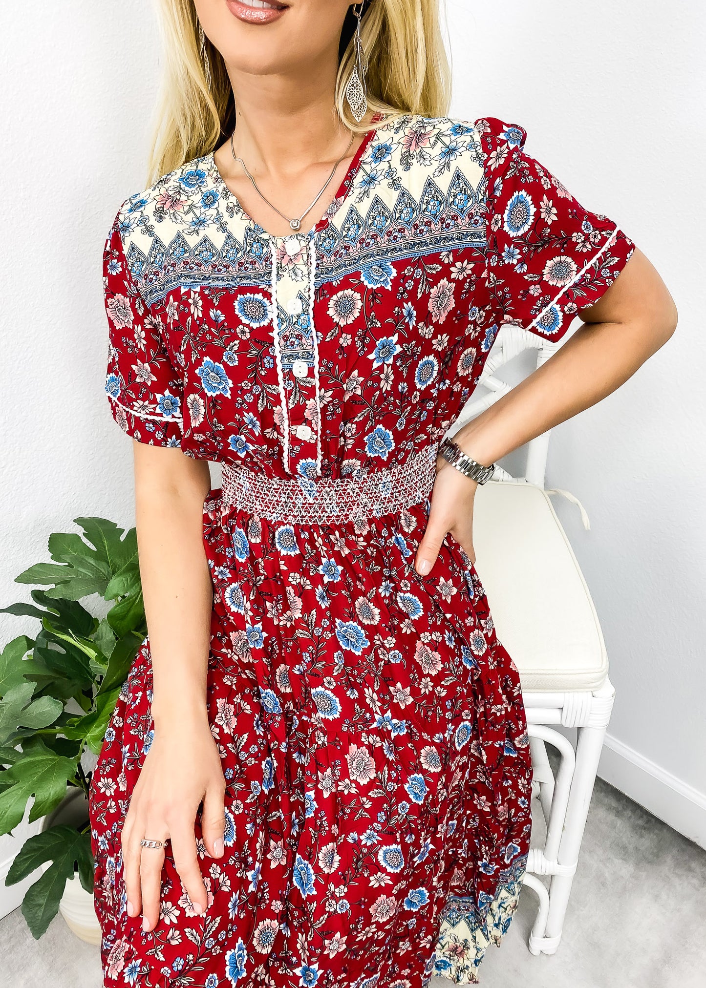 Vintage Printed Short Sleeve Dress