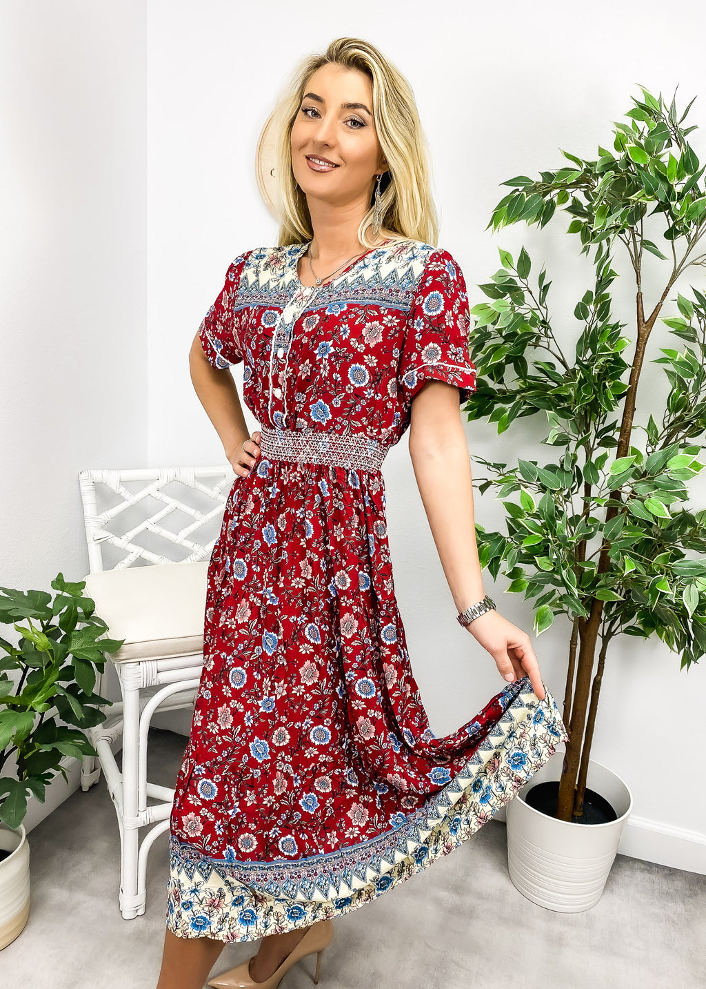 Vintage Printed Short Sleeve Dress