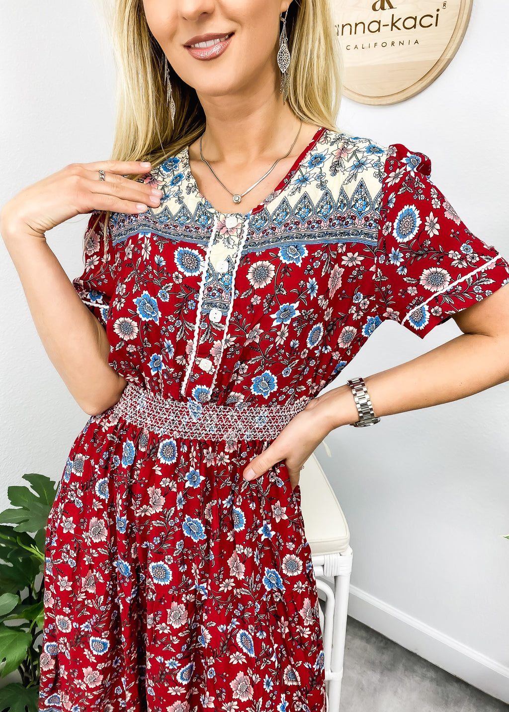 Vintage Printed Short Sleeve Dress