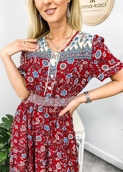 Vintage Printed Short Sleeve Dress