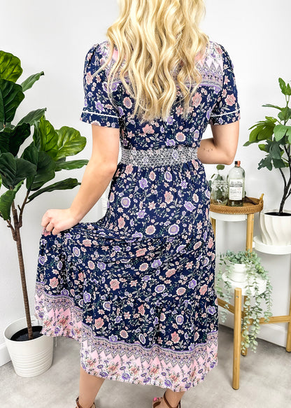 Vintage Printed Short Sleeve Dress