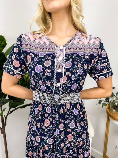 Vintage Printed Short Sleeve Dress