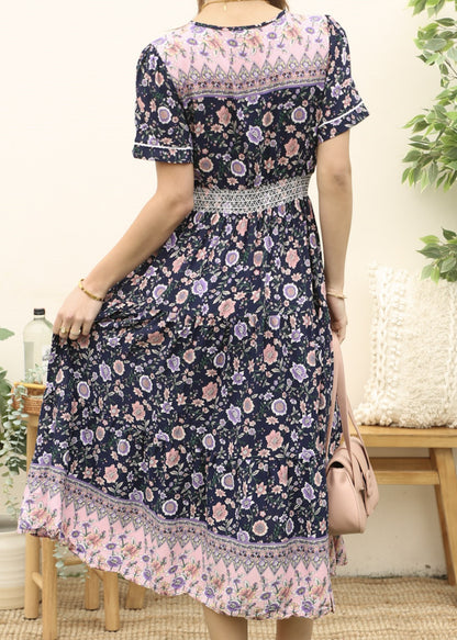 Vintage Printed Short Sleeve Dress