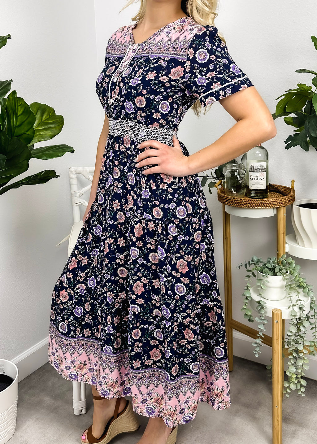 Vintage Printed Short Sleeve Dress