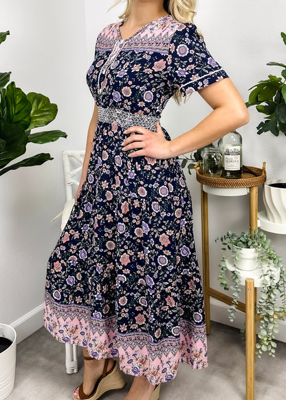 Vintage Printed Short Sleeve Dress
