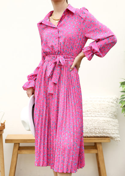 Floral Collared Pleated Dress