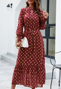 Vestido largo de manga larga con estampado de lunares 