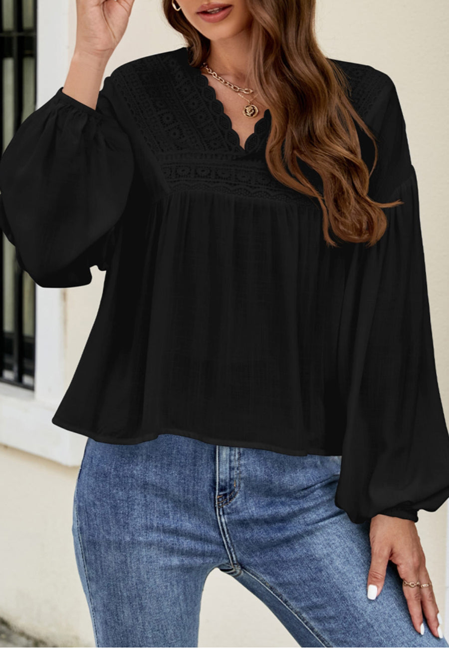 Blusa Bohemia con Ribete de Ganchillo 