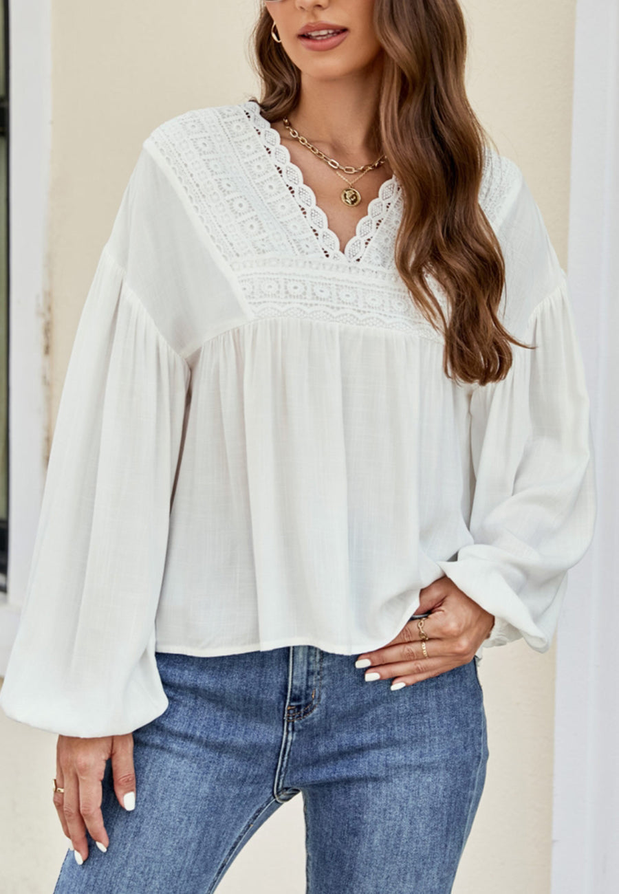 Blusa Bohemia con Ribete de Ganchillo 