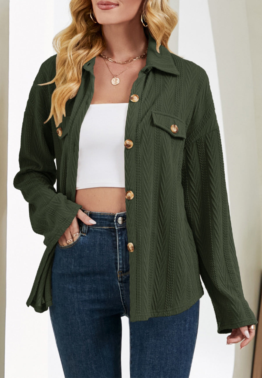 Cable Knit Pattern Contrast Button Down Fall Shacket for Women – Anna-Kaci