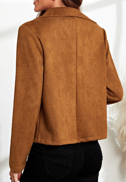 Chaqueta de motociclista de ante de color liso 