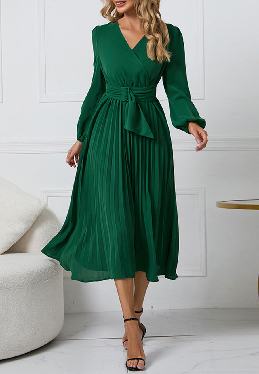 Surplice Neck Belted Dress
