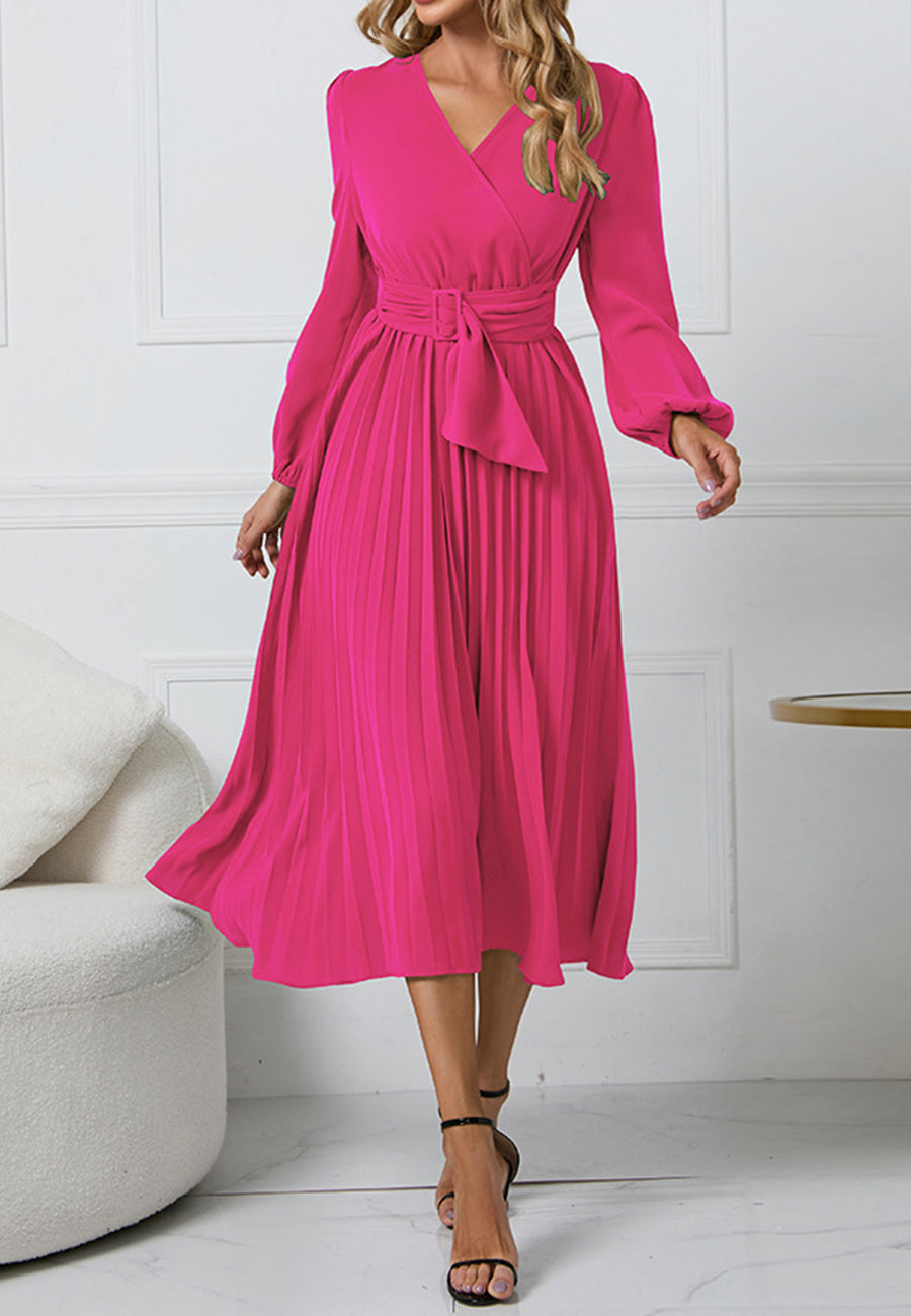 Surplice Neck Belted Dress