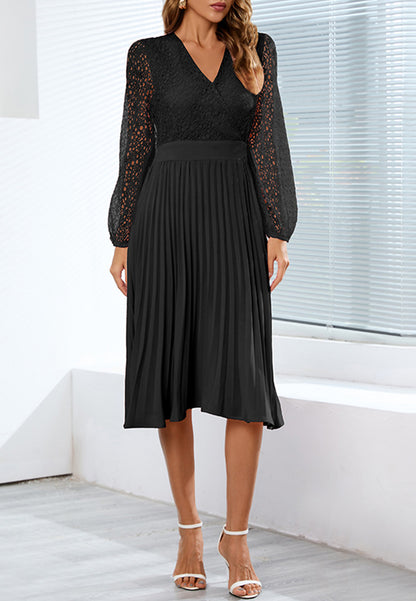 Surplice Neck Pleated Dress Sheer