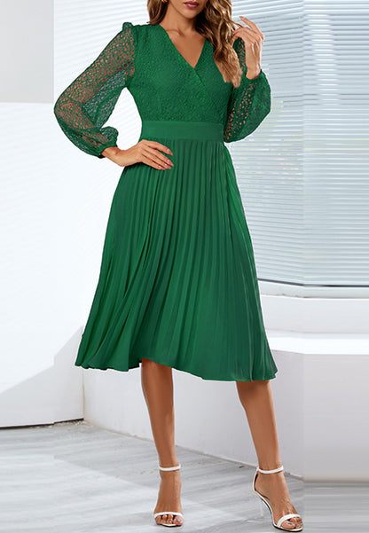 Surplice Neck Pleated Dress Sheer