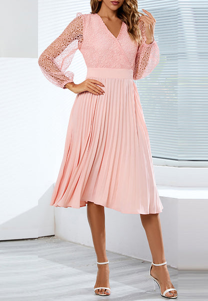 Surplice Neck Pleated Dress Sheer