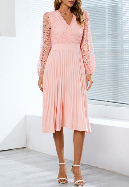 Surplice Neck Pleated Dress Sheer