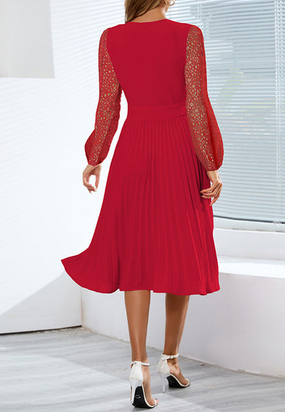 Surplice Neck Pleated Dress Sheer