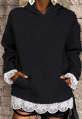 Solid Color Lace Trimmed Hoodie
