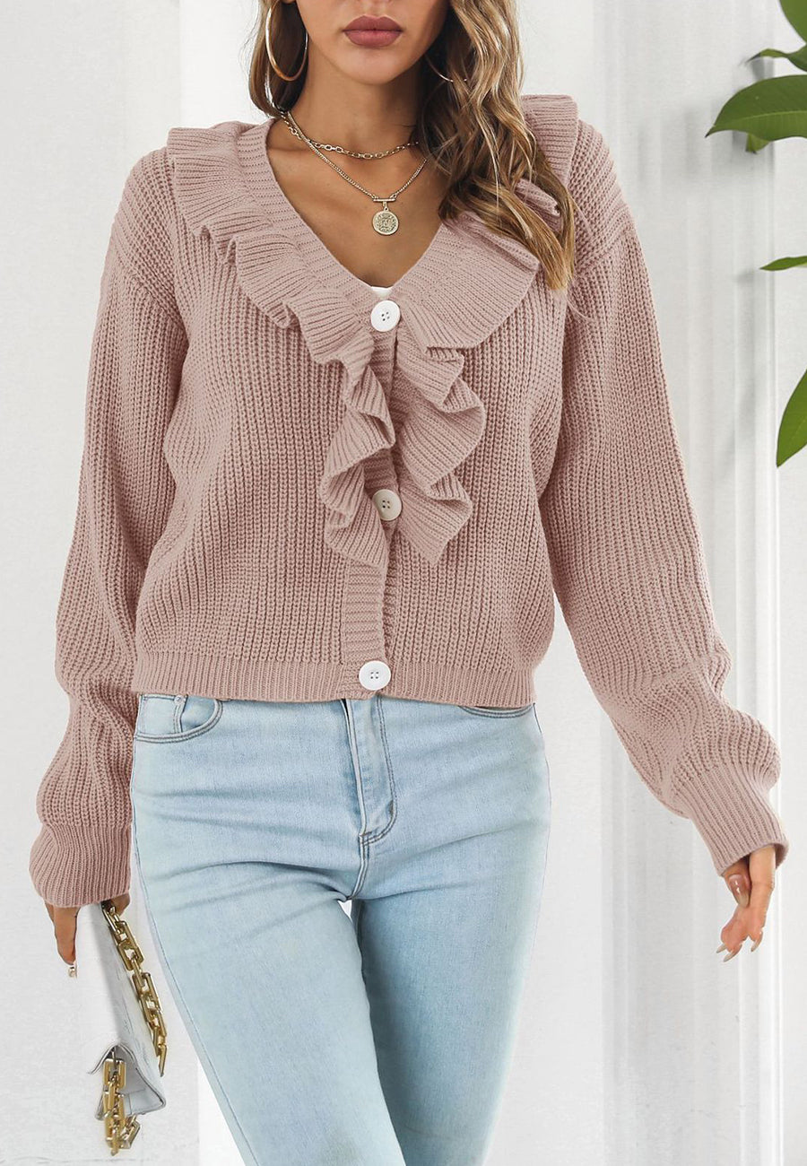 Ruffle Front Button Down Cardigan