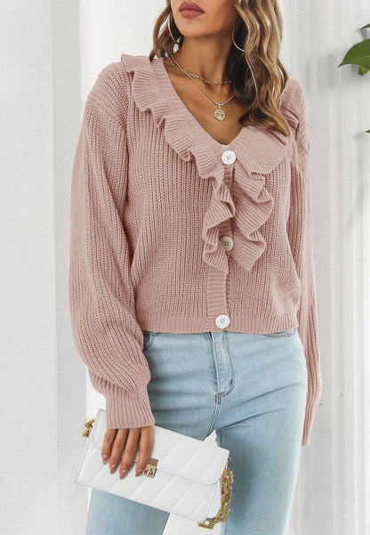 Ruffle Front Button Down Cardigan