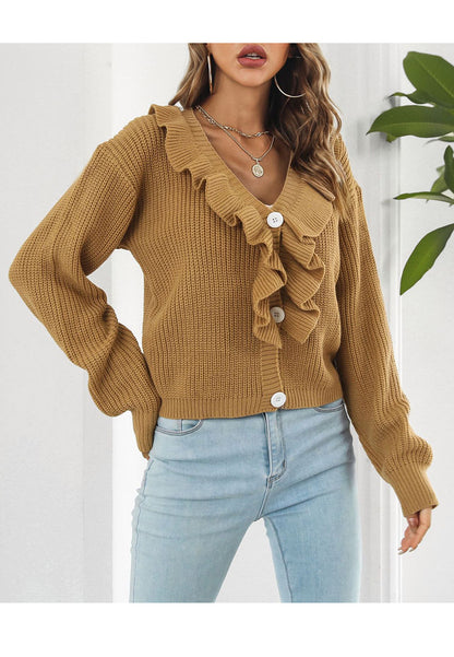 Ruffle Front Button Down Cardigan