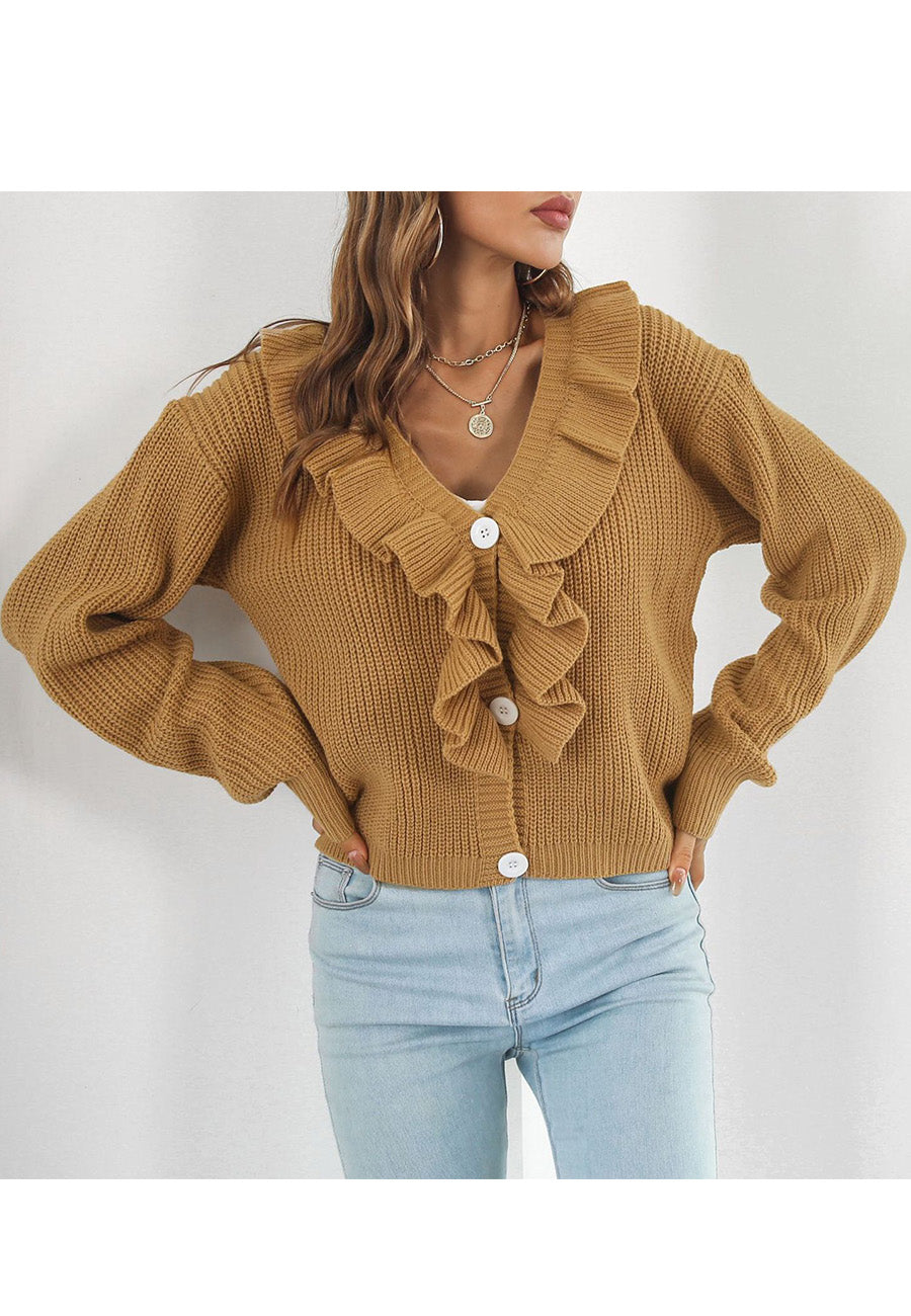 Ruffle Front Button Down Cardigan