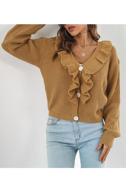 Ruffle Front Button Down Cardigan