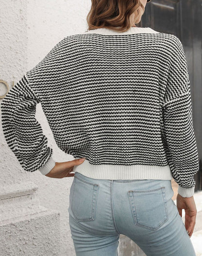 Textured Striped Drop Shoulder Sweater