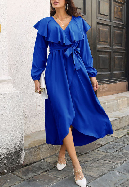 Vestido cruzado con cuello cruzado y volantes