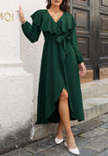Vestido cruzado con cuello cruzado y volantes