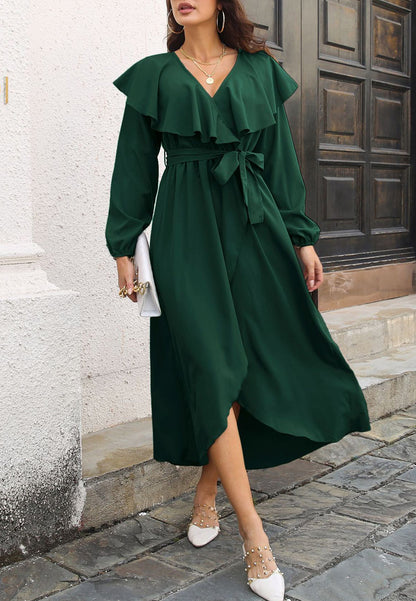 Vestido cruzado con cuello cruzado y volantes