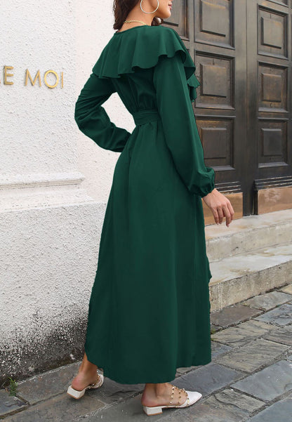 Vestido cruzado con cuello cruzado y volantes