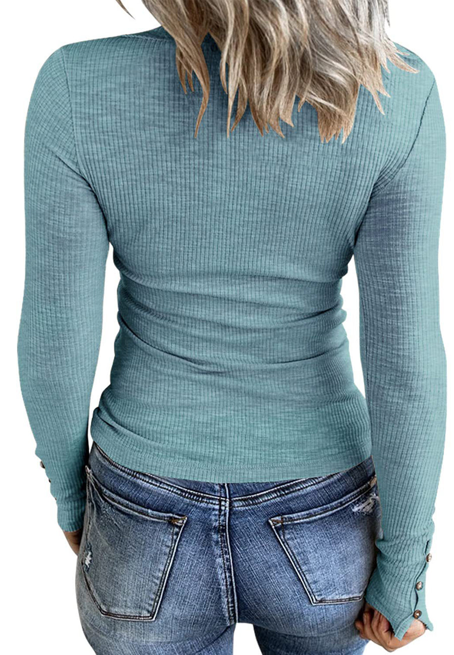 Top Henley ajustado de punto acanalado 