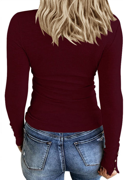 Ribbed Knit Fitted Henley Top