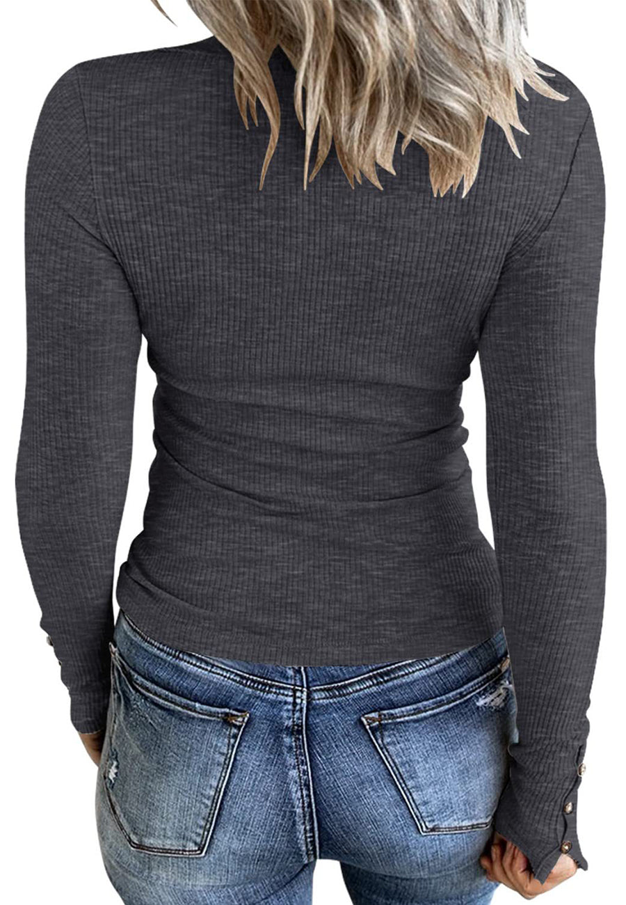 Top Henley ajustado de punto acanalado 